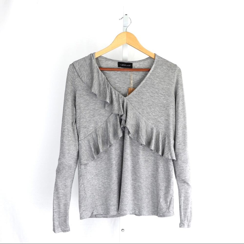 NEW! Women's Mustard Seed Gray Ruffle Long Sleeve Blouse Size Small